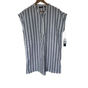 NWT Saks Fifth Avenue Blue White Striped Cover Up Linen Dress XL